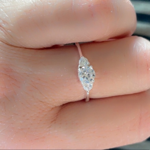 Sterling Silver 3 Stone Diamond Engagement Ring - Picture 3 of 5